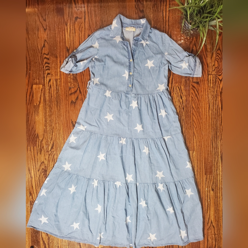 In Italy Women's Star-Patterned Blue Maxi Dress Size M (No Belt) - Picture 3 of 10